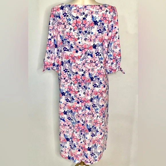 Lilly Pulitzer Pink and Blue Floral 3/4 Sleeve Cotton Dress - Picture 6 of 11